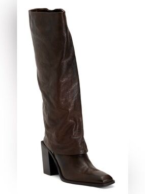 NWT Emauele Crasto Leather Fold Over High Shaft Boots in Brown Size 39